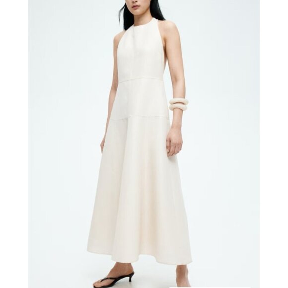 H & M Edition Ivory Halterneck Low Back A line Dress L - Picture 2 of 5